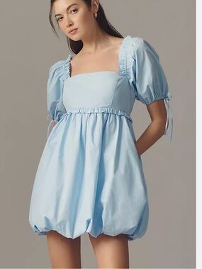 Anthropologie Light Blue Puff-Sleeve Women’s Dress